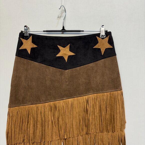 Vocal Faux Suede Fringe Mini Skirt Size Medium Western Boho Cowgirl C069 -19 - Picture 12 of 14